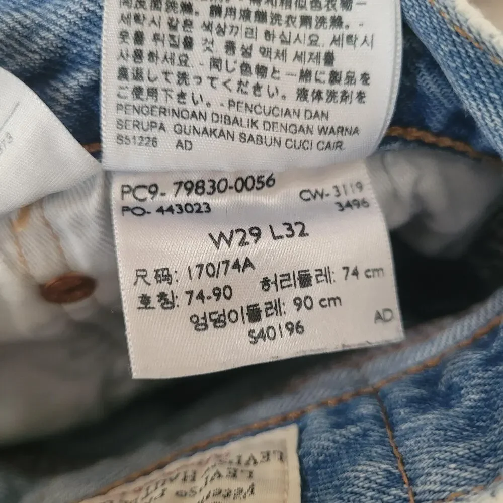 Levis 501 93 Jeans Men 29 Light Wash Blue Denim Distressed Straight Crop Raw Hem